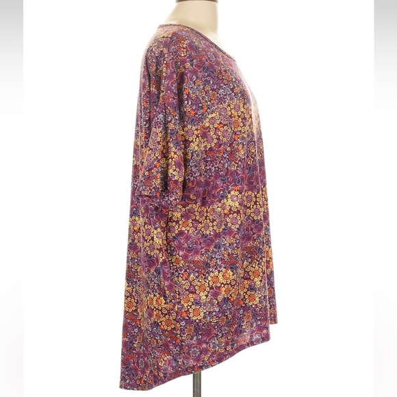 LuLaRoe Irma High Low Oversized Purple Floral Paisley Short Sleeve Tunic Size L - Picture 2 of 7